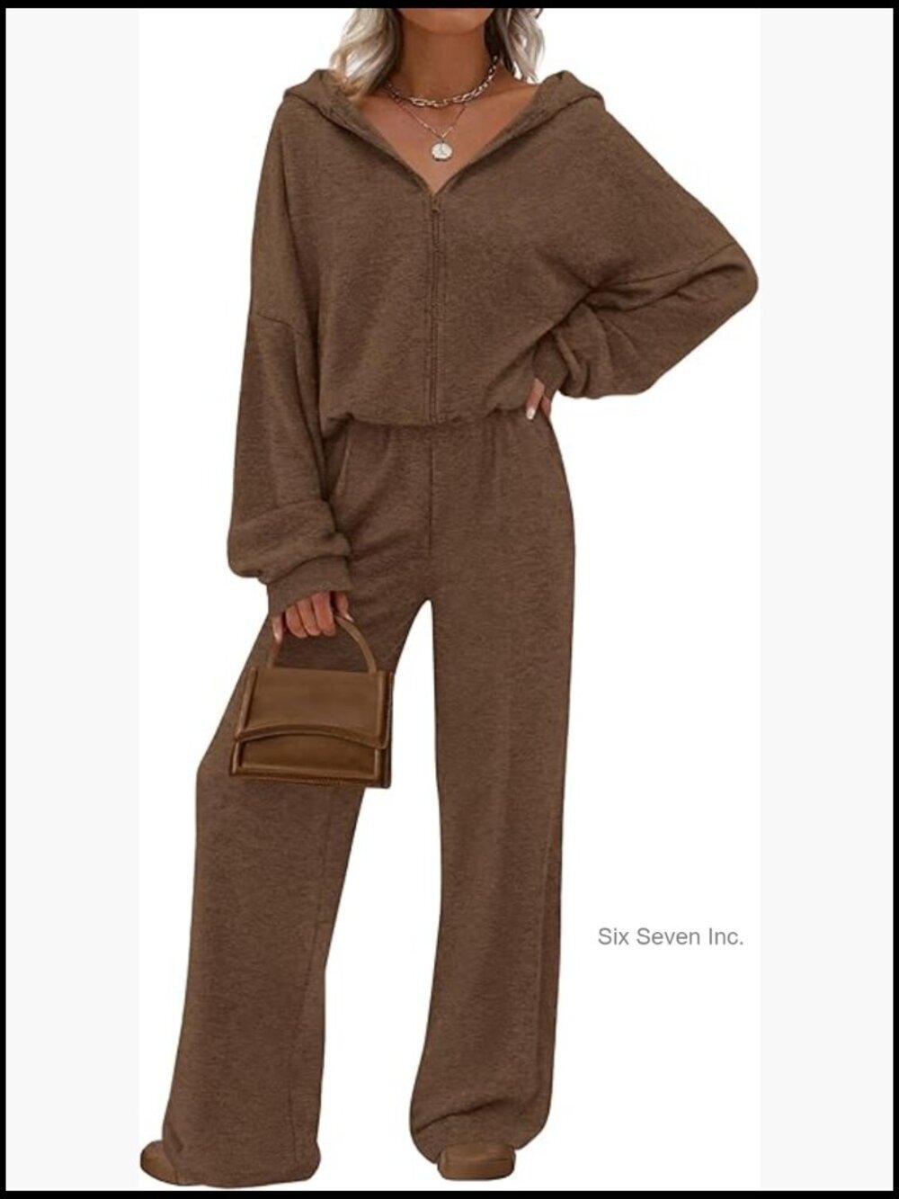 Zip Up Hoodie Wide Leg Pant Lounge Set 2 Piece Tracksuit